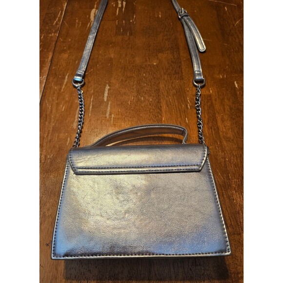 Crossbody Bag Purse Silver Shiny Rhinstone Logo Adjustable Strap Multi Pocket - Picture 7 of 11